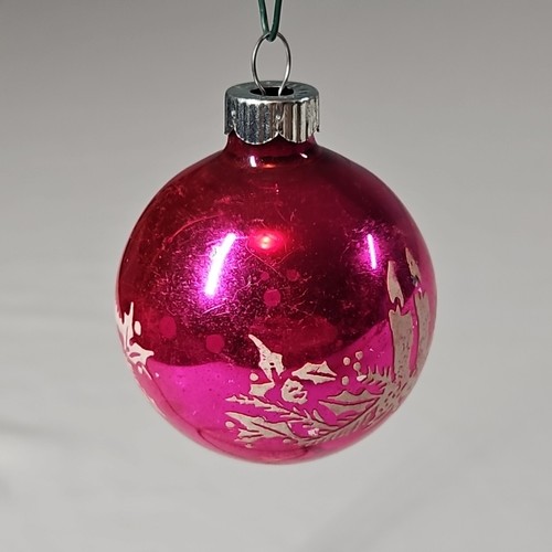Vintage Shiny Brite Pink Mercury Glass Stenciled Christmas Ornament 2" - Picture 2 of 4