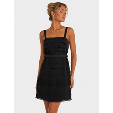 White by Vera Wang Black Tiered Ruffle Cocktail Party Dress Size 8 M
