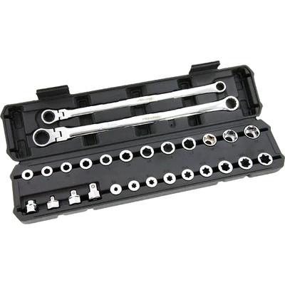 Extra Long Flexi Head Ratchet Spanner Wrench Set with E Torx Inserts