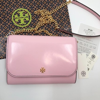 Duty Paid Tory Burch Logo EMERSON PATENT Mini Chain Geldbörse Umhängetasche Pink