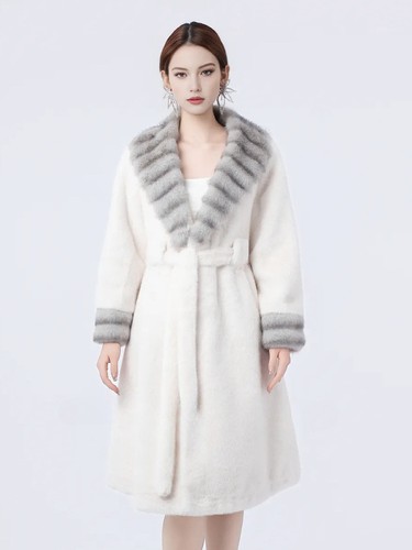 Warm Fur Collar Fox Mink Imitation Fur Mid Long Womens Fur Coats Jacket Overcoat - Picture 7 of 12