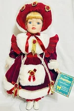 VTG Angelina Visconti Collector 18” Porcelain Doll Blue Eyes Blonde Hair w/Stand