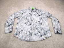 Bugatchi Uomo Shirt Mens XL Shaped Fit White Blue Print Cotton Casual Button Up