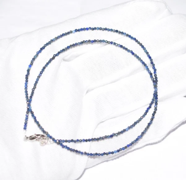 30.5cm Naturale Lapislazzuli Collane 925 Argento Sterling 2 MM Perline Gemma - Immagine 3 di 4