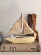 Vintage Handmade Butter Yellow Aged Model Sailing Boat