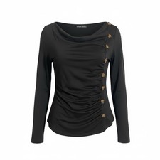 SHEIN Women's Casual Stretch LUNE Button Detail Cowl Neck Tee size 6 Black Large