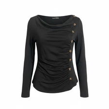 SHEIN Women's Casual Stretch LUNE Button Detail Cowl Neck Tee size 6 Black Large