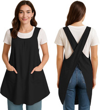 Apron for Women with Pocket Cotton Linen, Japanese Cross Back Apron for Gardenin