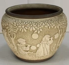 Weller Burntwood Dechiwo Ceramic Jardiniere Planter With Children 1910’s