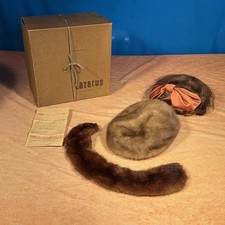VTG 1967 Adolfo II Mink Fur Pillbox Hat Set Headband Collar Box Receipt Lazarus