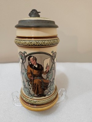1886 Villeroy & Boch-Mettlach 1530/582 Lidded Stein''Smoking Bourgeois'' 1/2 liter