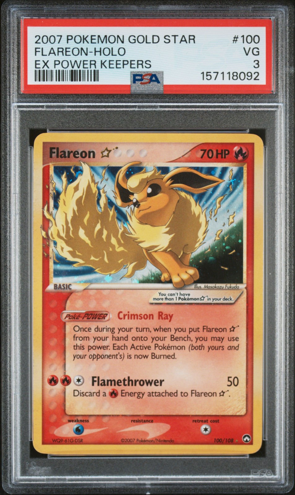 2007 POKEMON EX POWER KEEPERS GOLD STAR #100 FLAREON-HOLO PSA 3