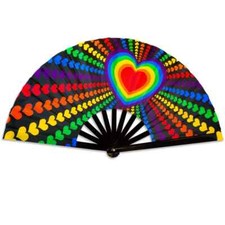 Rainbow Love Large Hand Fan LGBTQ Pride Fan Rainbow Hearts Folding Hand Fan