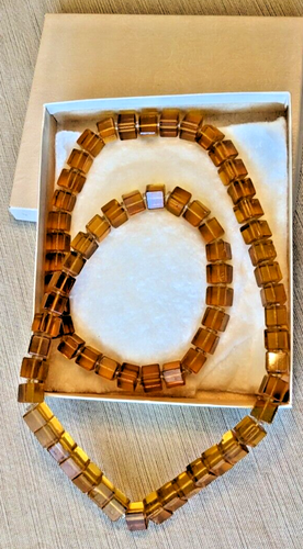Vintage Natural Amber Necklace 33" / Handmade w 71 Large Cube Beads 172g VG - Picture 6 of 11