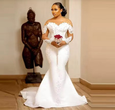 Mermaid Wedding Dresses With Sheer Neck Illusion Long Sleeves Bridal Dress Lace
