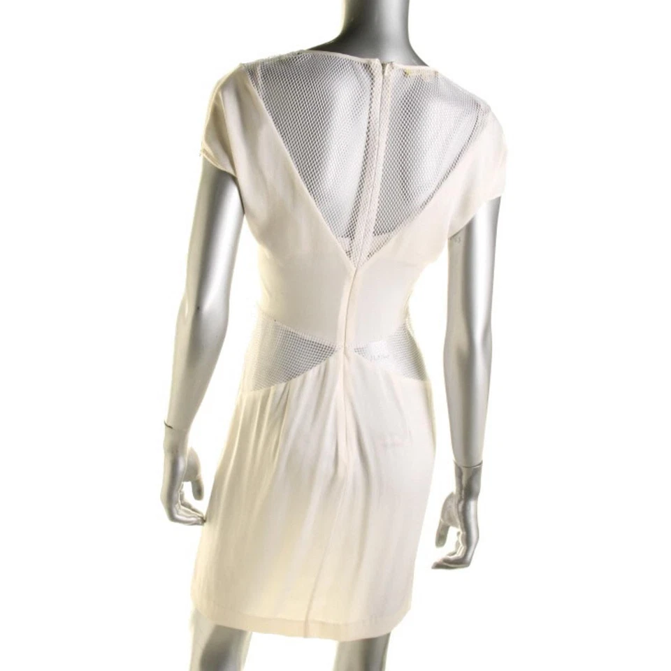 Новый CATHERINE MALANDRINO слоновой кости шелк рыболовная сеть вечеринки коктейльное платье 4 розничной $595 - Изображение 2 из 2