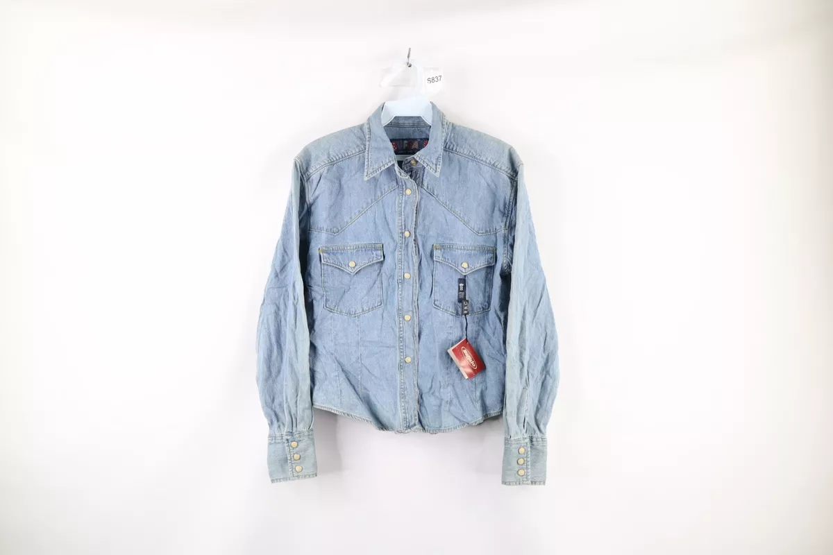 NOS VTG 90s David Bitton Buffalo Jeans Womens Small Western Denim Button Shirt