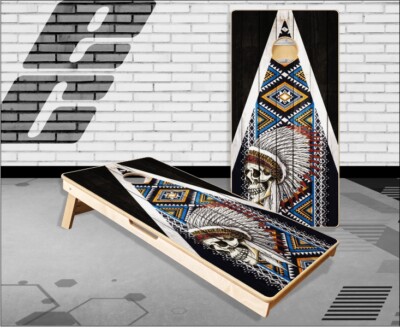 Indian Head Dress Skull Cornhole Boards Bean Bag Toss Game