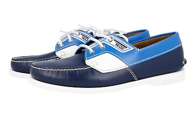LUXURY PRADA BOAT LACE-UP SHOES 2EG270 BLUE WHITE NAVY NEW LUXURY PRADA BOAT LACE-UP SHOES 2EG270 BLUE WHITE NAVY NEW