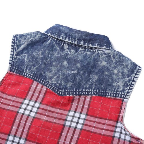 Bienzoe Girls Button Down Blouse Cowgirl Cotton Plaid Sleeveless Crop Tank Tops - Picture 48 of 102