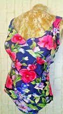 SIZE 16 ARUBA Modest ONE PIECE Floral PADDED SHELF BRA Blue Pink Green Swimsuit