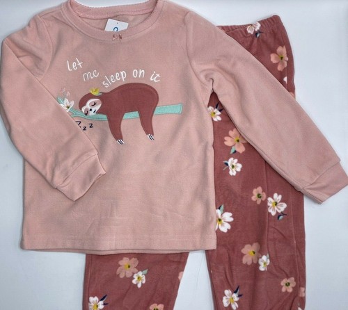 Girls Size 5 Carter's 3-Piece Sleep Set Sloth Long Sleeve Pajamas Sloth Flowers - Picture 3 of 5