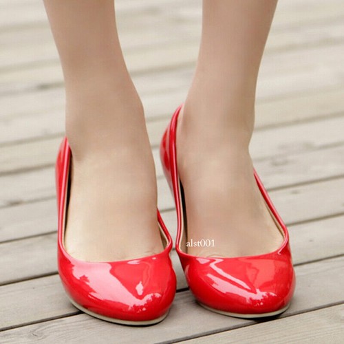 Women's Plus Size Patent Leather Pointed Toe Wedge Heel Work Office Pumps Shoes - Imagen 19 de 49