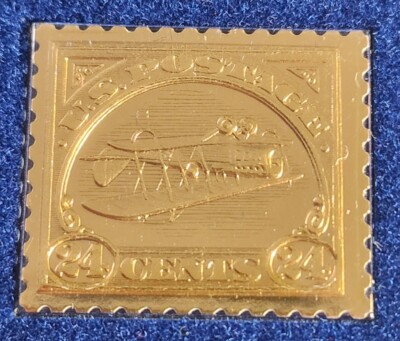 1918 First Day Issue 22 kt Gold Stamp Replica. Inverted Jenny. Our