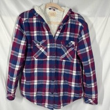 Boston Traders Fleece/Sherpa Lined Flannel Plaid Shacket Womens M Outdoors Hood