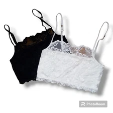 Shein Lace Bralette-Large-Set Of 2-Adjustable Straps-Cotton Lined-Black-White
