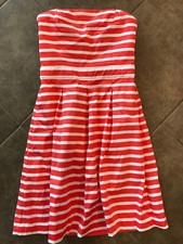 Gap Womens Dress Size 2 Orange White Stripe Strapless Fit Flare ALine Pockets