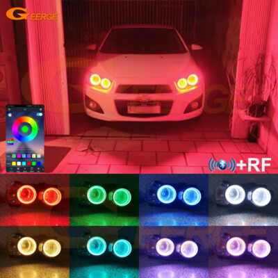 For Chevrolet AVEO Sonic T300 Multi Color RGB LED Angel Eyes Kit Bluetooth APP