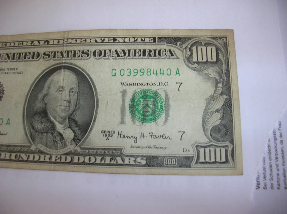 SERIES 1963 A ONE HUNDRED DOLLAR BILL FEDERAL RESERVE NOTE - Image 3 of 4