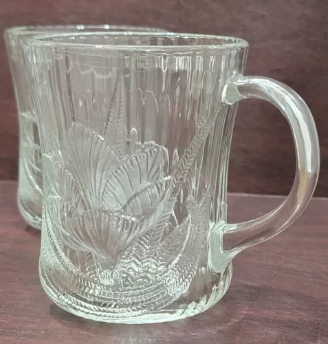 4 Vtg Arcoroc Canterbury Crocus Embossed Lotus Flower Glass Mugs Set of 4