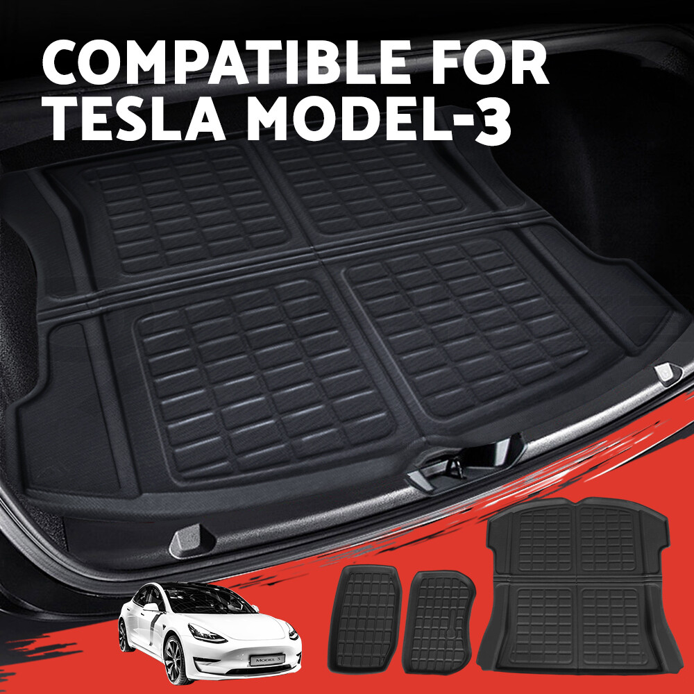 3PCS Car Rear Front Cargo Trunk Toolbox Rubber Mats Compatible for Tesla Model 3