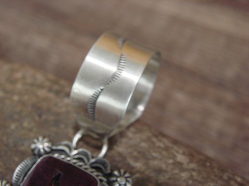 Native American Sterling Silver & Purple Spiny Oyster Pendant Signed Dawes - Picture 3 of 6