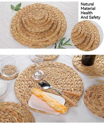 Round Weave Rattan Placemats Natural Straw Cups Mat Dining Table Mat Pot Holder - Picture 8 of 22