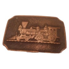 TRAIN ENGINE LOCOMOTIVE SOLID BRASS BELT BUCKLE VINTAGE BTS CAST METAL