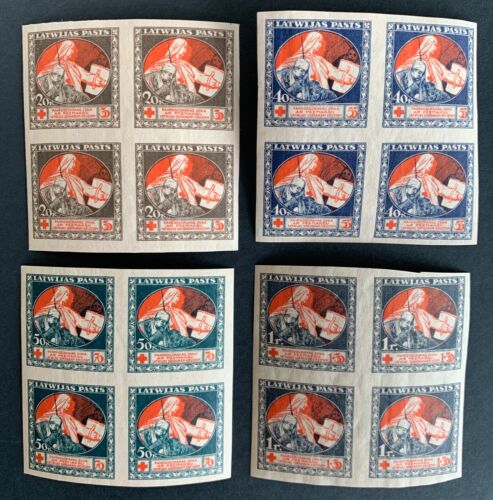 Latvia, Latvija, Sc B9-B12; Mi 51x- 54x MNH/** block of four "10 Rubli" red