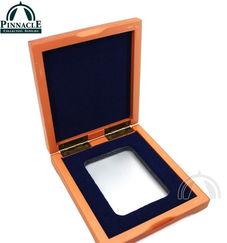 Cherry Finished Wood Display Box for 1 PCGS Certified Coin Slab / BLUE Interior - Picture 3 of 9