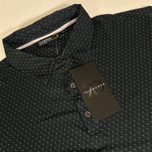 Neu mit Etikett 7 Diamanten Medium schwarzes Endeavor kurzärmliges Performance-Poloshirt für Herren
