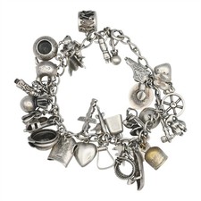 ANTIQUE OLD AMERICAN WESTERN COWBOY CHARM BRACELET STERLING SILVER SIZE 7 