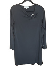 Michael Kors Black Shift Dress Medium Asymetric Neck Line Long Sleeve Stretch R3