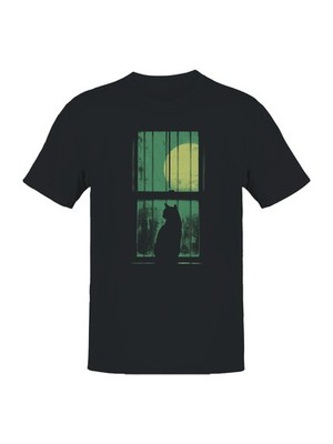 Cat Silhouette with Full Moon Men's T-shirt