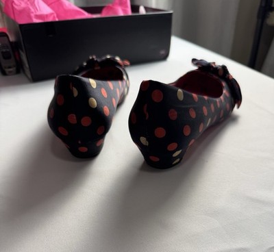 Betsey Johnson 9 Lindley Black Red Pink Satin Polka Dot Low Kitten Heels RARE