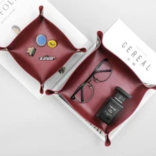 2 Size Leather Valet Tray Organizer, Folding Travel Organizer,Jewelry Tray 2pcs
