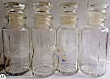 4 LOT HEXAGON APOTHECARY "INCH CLEAR GLASS BOTTLES JARS STOPPERS:MEDICINE SPICES