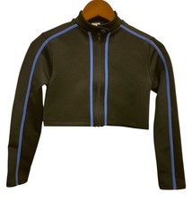 Weissman Top Size MC Black Full Zip cropped Striped Blue