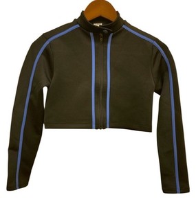 Weissman Top  Size MC Black Full Zip cropped Striped Blue