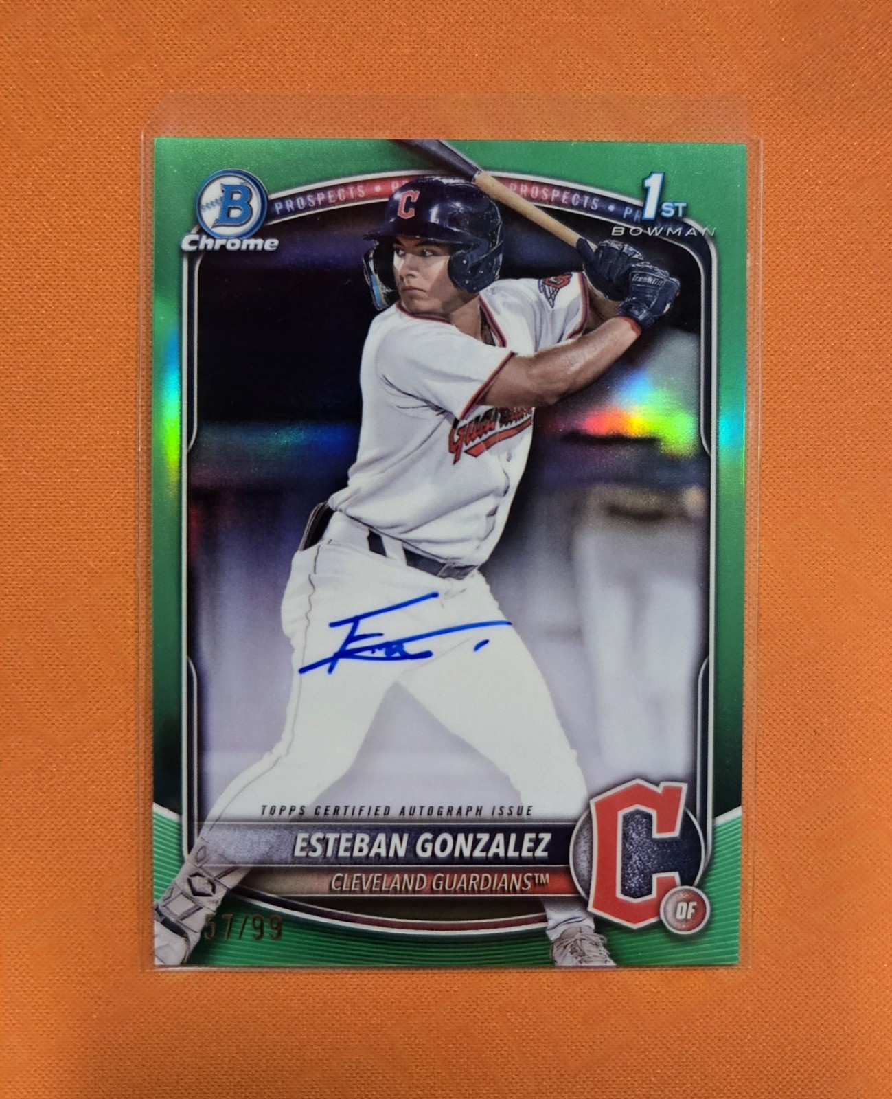 2025 Bowman Chrome 1st Esteban Gonzalez Auto True Green Refractor /99 Guardians